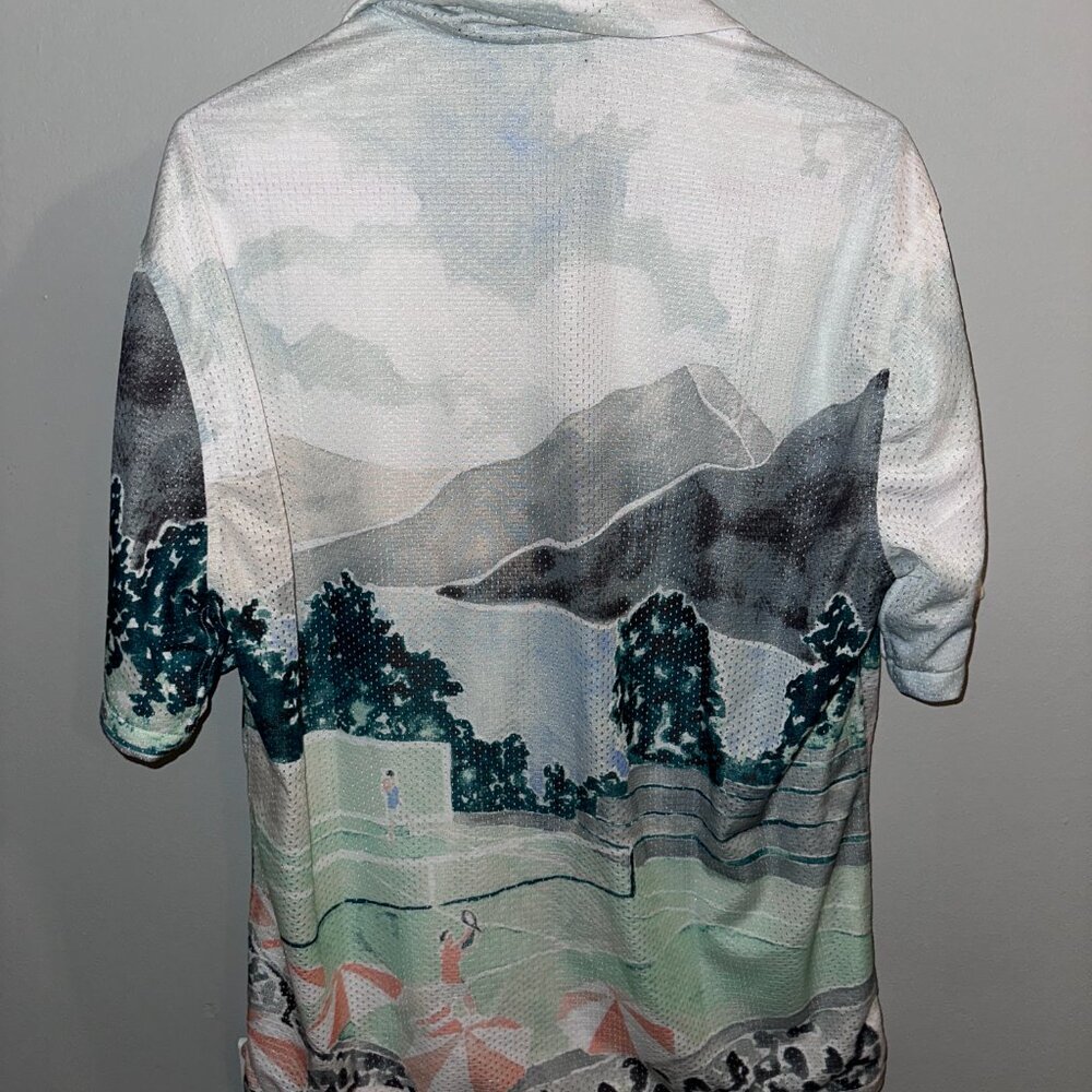 Abercrombie & Fitch Camp Collar Mesh Button-Up Shirt - Size Medium - Forest - Picture 2 of 3